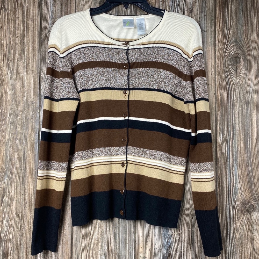 Emma James Striped Cardigan Sweater Acrylic/Cotton
